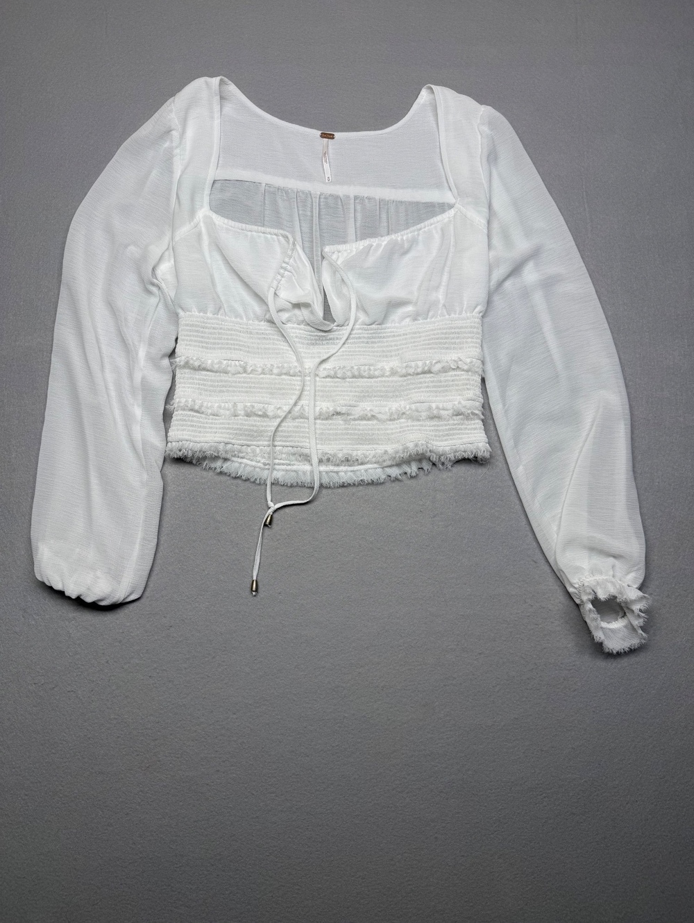 Free People White Cropped Blouse Medium Long Sleeve